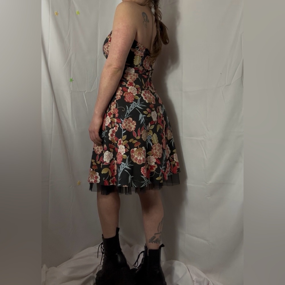 Y2K Black Floral Hawaii Tulle Whimsigoth Fairy Grunge Halter Dress Size M-L - Picture 2 of 16